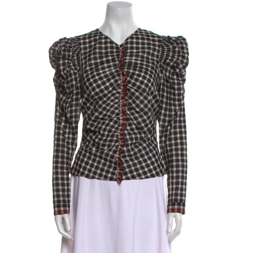 Ulla Johnson Black and Cream Checkered Blouse